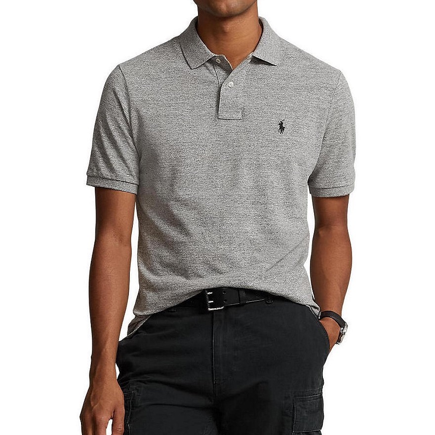Polo Ralph Lauren Polo Shirt Custom Slim Fit Solid Cotton Short Sleeve Gray Xl